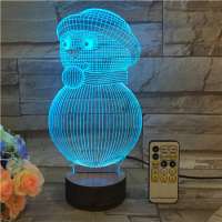 Wooden Base with Lovely Snowman Image 3D Illusion Lamp Multi-colors Changing LED Night Light for Children Gift